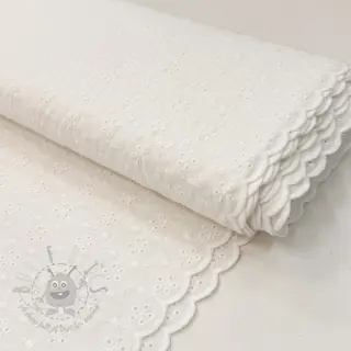 Puuvillakangas EMBROIDERY TWO-SIDE SCALLOP Simi white