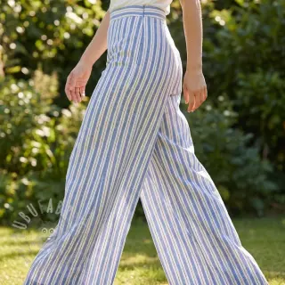 Puuvillakangas YARN DYED Stripes Nina blue