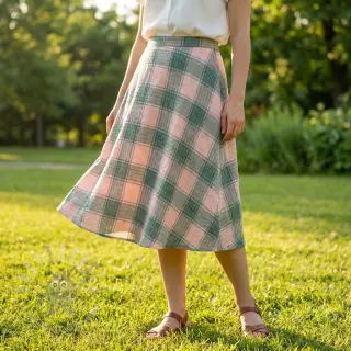 Viskoosi CRINKLE Check peach