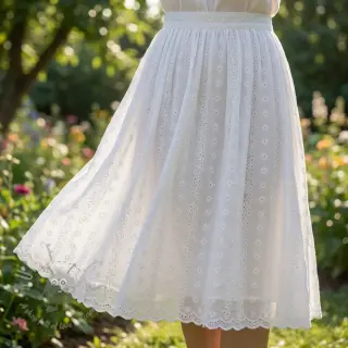 Puuvillakangas EMBROIDERY TWO-SIDE SCALLOP Neo white