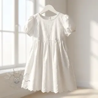Puuvillakangas EMBROIDERY TWO-SIDE SCALLOP Simi white