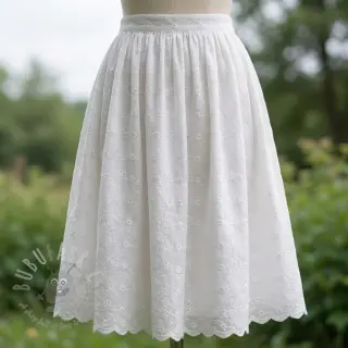 Puuvillakangas EMBROIDERY TWO-SIDE SCALLOP Verena white