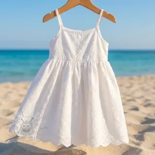 Puuvillakangas EMBROIDERY TWO-SIDE SCALLOP Verena white