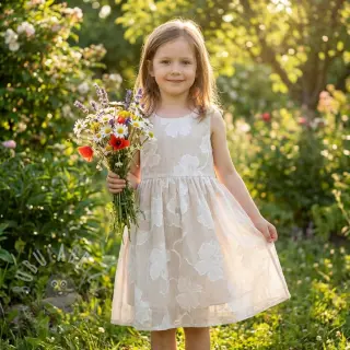 Puuvillakangas YARN DYED Stripes JACQUARD Flowers sand