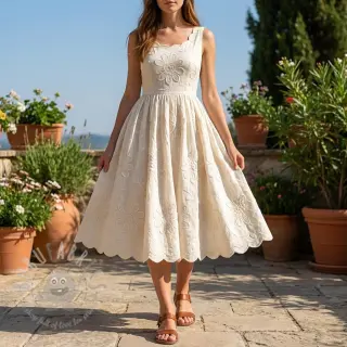 Puuvillakangas EMBROIDERY Bellagio off white