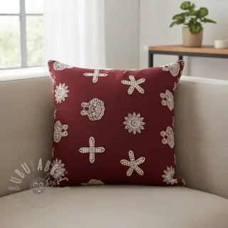 Puuvillakangas EMBROIDERY Sea ornaments bordeaux