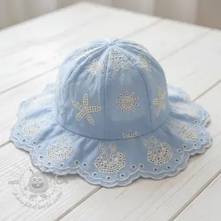 Puuvillakangas EMBROIDERY Sea ornaments light blue