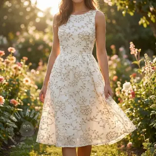 Puuvillakangas VOILE EMBROIDERY Kiara off white