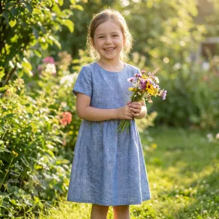 Puuvillakangas pellavalla LUREX blue