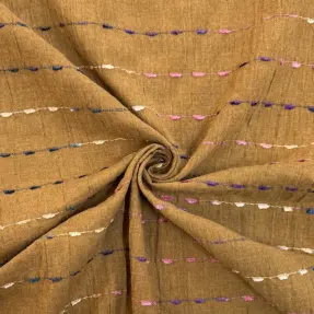 Bavlnená látka DOBBY CRINKLE Stripe camel