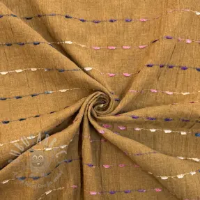 Puuvillakangas DOBBY CRINKLE Stripe camel
