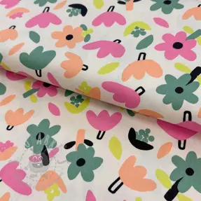 Puuvillakangas Flowers natural/green by JENNIFER BOURON ORGANIC