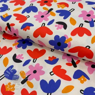 Puuvillakangas Flowers natural/blue by JENNIFER BOURON ORGANIC