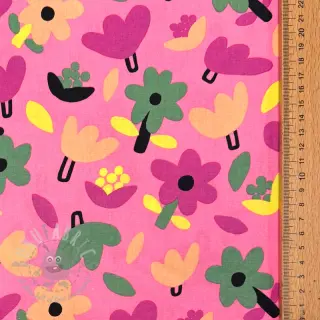 Puuvillakangas Flowers pink by JENNIFER BOURON ORGANIC