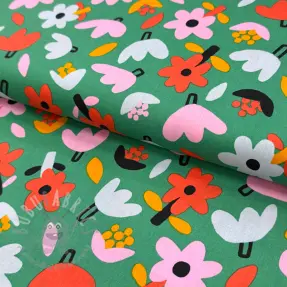 Puuvillakangas Flowers green by JENNIFER BOURON ORGANIC