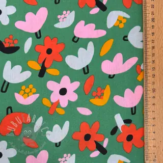 Puuvillakangas Flowers green by JENNIFER BOURON ORGANIC