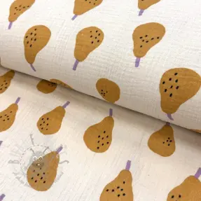 Kaksinkertainen harsokangas/musliini Pears ochre by JENNIFER BOURON ORGANIC