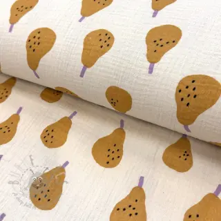 Kaksinkertainen harsokangas/musliini Pears ochre by JENNIFER BOURON ORGANIC