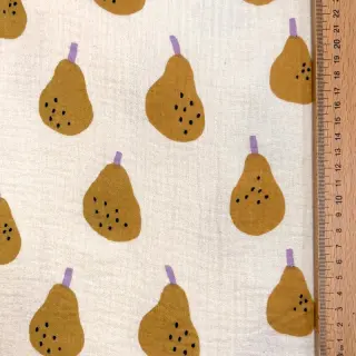 Dvojitá gázovina/mušelín Pears ochre by JENNIFER BOURON ORGANIC
