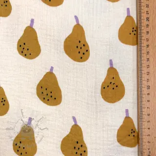 Kaksinkertainen harsokangas/musliini Pears ochre by JENNIFER BOURON ORGANIC