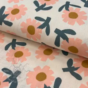 Kaksinkertainen harsokangas/musliini Flowers peach by JENNIFER BOURON ORGANIC