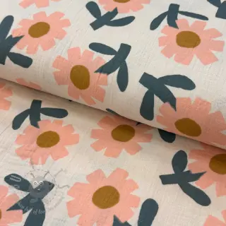 Kaksinkertainen harsokangas/musliini Flowers peach by JENNIFER BOURON ORGANIC