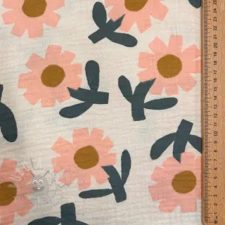 Dvojitá gázovina/mušelín Flowers peach by JENNIFER BOURON ORGANIC