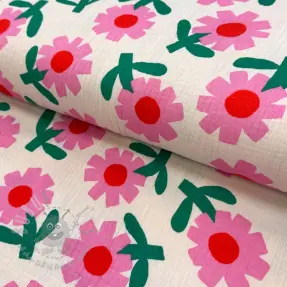 Kaksinkertainen harsokangas/musliini Flowers natural/pink by JENNIFER BOURON ORGANIC