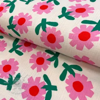 Kaksinkertainen harsokangas/musliini Flowers natural/pink by JENNIFER BOURON ORGANIC