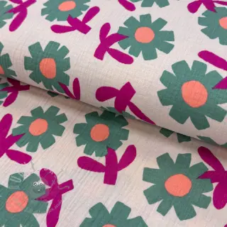 Kaksinkertainen harsokangas/musliini Flowers green by JENNIFER BOURON ORGANIC