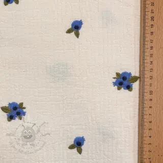 Kaksinkertainen harsokangas/musliini EMBROIDERY STRIPED Fruit natural