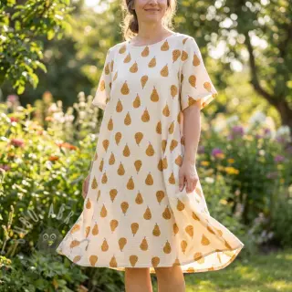 Kaksinkertainen harsokangas/musliini Pears ochre by JENNIFER BOURON ORGANIC