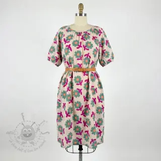 Kaksinkertainen harsokangas/musliini Flowers green by JENNIFER BOURON ORGANIC