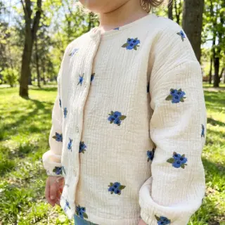 Kaksinkertainen harsokangas/musliini EMBROIDERY STRIPED Fruit natural