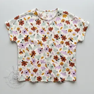 Puuvillakangas Flowers natural/lavender by JENNIFER BOURON ORGANIC