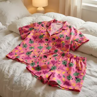 Puuvillakangas Flowers pink by JENNIFER BOURON ORGANIC