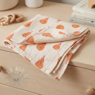 Kaksinkertainen harsokangas/musliini Pears peach by JENNIFER BOURON ORGANIC