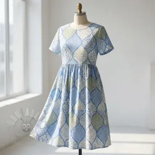 Puuvillakangas Flowers patchwork baby blue