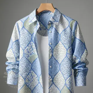 Puuvillakangas Flowers patchwork baby blue