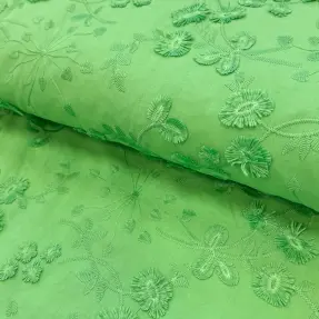 Bavlnená látka EMBROIDERY Catchy leaves green