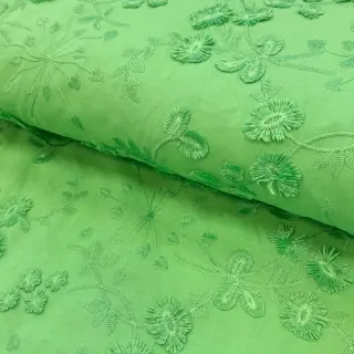Bavlnená látka EMBROIDERY Catchy leaves green