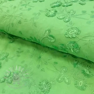 Puuvillakangas EMBROIDERY Catchy leaves green