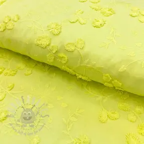 Puuvillakangas EMBROIDERY Catchy leaves lime