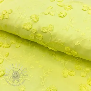 Puuvillakangas EMBROIDERY Catchy leaves lime
