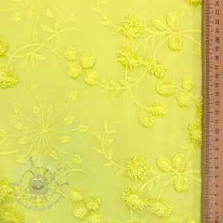 Puuvillakangas EMBROIDERY Catchy leaves lime