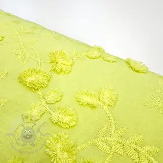 Puuvillakangas EMBROIDERY Catchy leaves lime