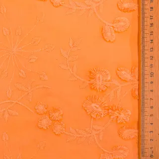 Bavlnená látka EMBROIDERY Catchy leaves orange