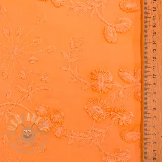 Puuvillakangas EMBROIDERY Catchy leaves orange