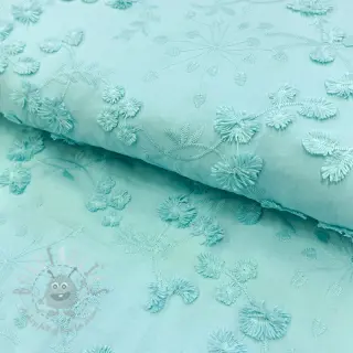 Bavlnená látka EMBROIDERY Catchy leaves aqua