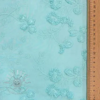 Puuvillakangas EMBROIDERY Catchy leaves aqua
